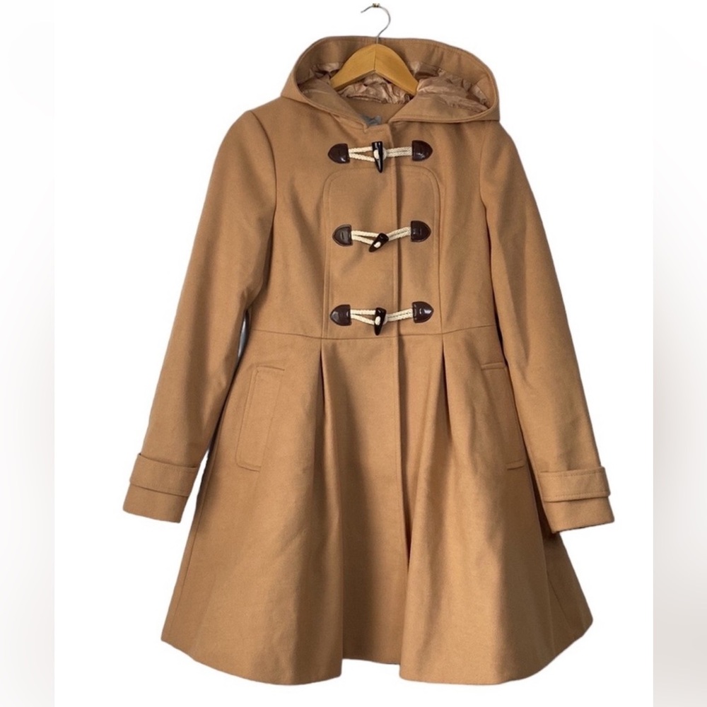 ASOS Skirted Duffle Coat NWT Women US 4 Camel Tan Hooded Neutral Toggle Top Coat